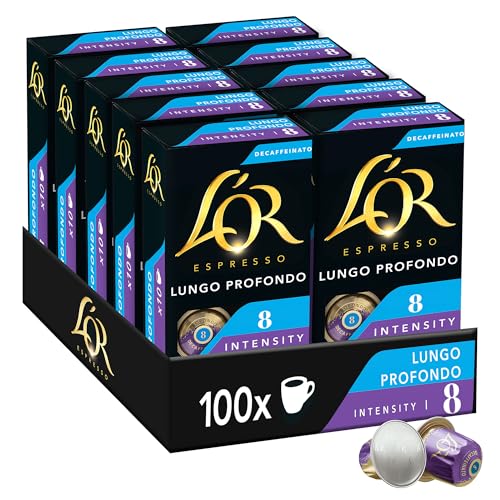 L'OR Espresso Café - 100 Capsules Lungo Profondo Decaffeinato n° 8 - compatible Nespresso®* (lot de 10 x10)