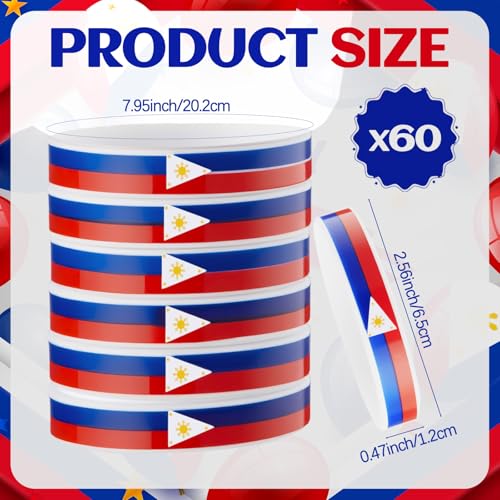 60 Pcs Philippine Souvenirs Filipinos Country Flag Rubber Bracelets, National Flag Silicone Bracelet, Rubber Wristbands Patriotic Decorations Gift2