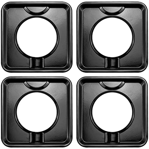 SGP-400 Chrome Square Gas Range Drip Pan, Black Porcelain Square 7.75” Replace WP786333 AP6011553 PS11744751 786333, 4 Pack | Upgrade by PANDEELS