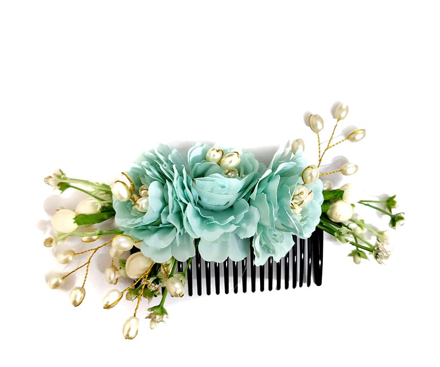 Image of Hair Flare Women Artificial Flower Made Hair Accessories And HairPin- Rama Green, 2215 1 count (Pack of 1)