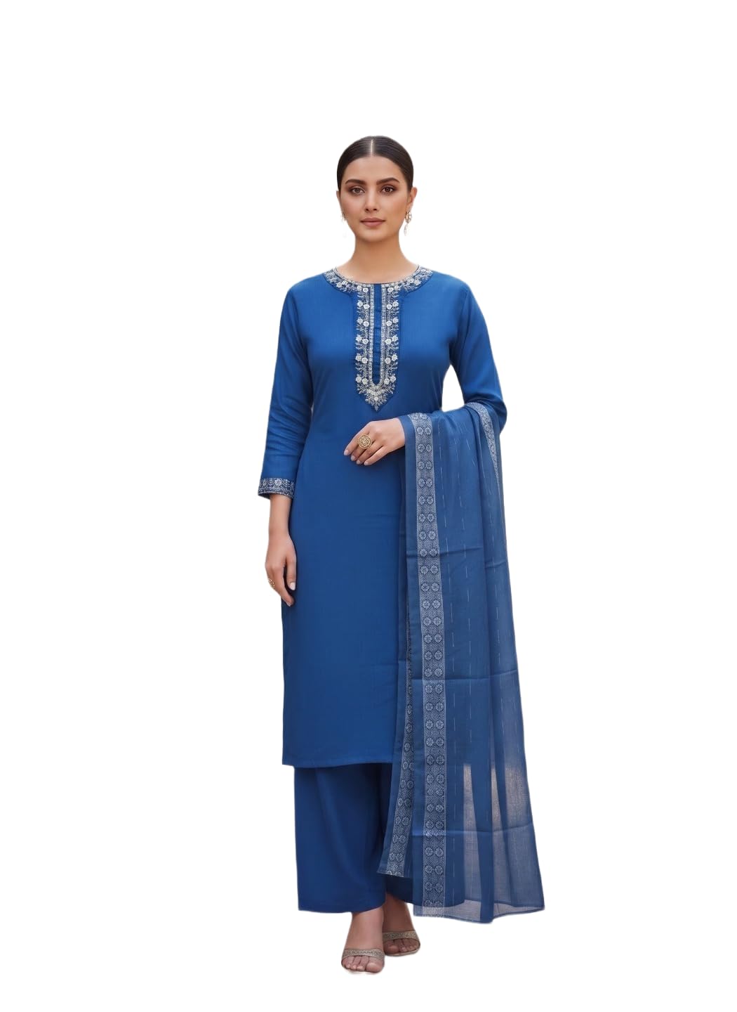 Royal Blue Embroidered Kurta Set with Matching Dupatta – Celebration & Elegant Ethnic Wear-picture-49