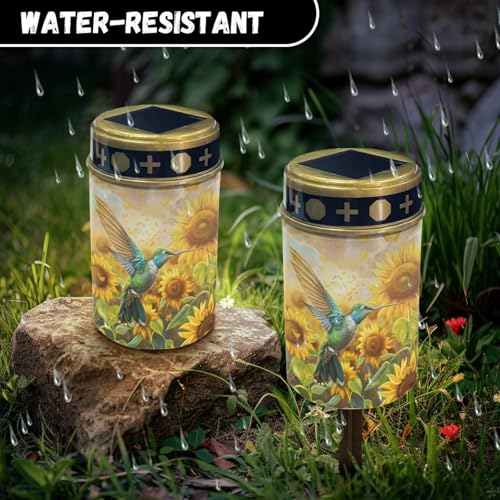 Image of Hummingbird Sunflower Solar Grave Lights for Cemetery Flameless Solar Powered Light for Prayer Waterproof Cemetery Solar Lights for Grave Cemetery Decor Candle Lamp