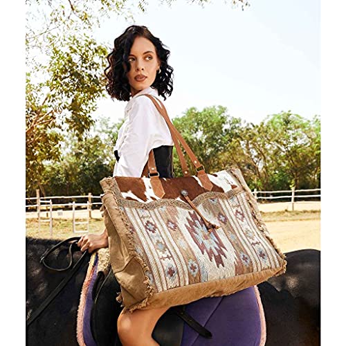 Image of Myra Bag Aztec Purse for Women - Canvas Bag with Real Leather Detailing, Boho Handbags for Women, Cute Western Purse