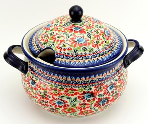 Polish Pottery Market 3.17-Quart Soup Tureen with Lid by Zaklady Boleslawiec – Handcrafted Polish Stoneware Tureen for Serving Soup and Stews