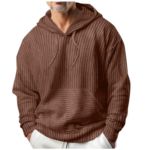 Ymosrh Men's Casual Hoodies, Long Sleeve Casual Heavyweight Corduroy Pullover Hooded Sweatshirts with Pocket, S-2XL