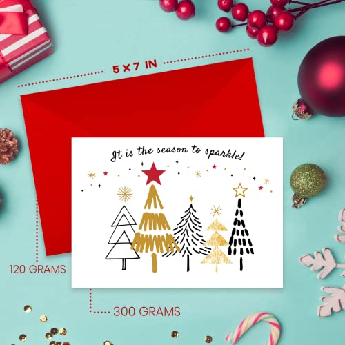 Mpfy- Christmas Cards With Envelopes, Gold Foil, Pack Of 25, 5 Unique Designs, Happy Holidays Card, Assorted Christmas Cards, Box Christmas Cards, Christmas Card Pack, Box Of Christmas Cards #TOP1