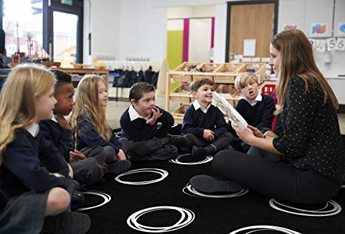 Flagship Carpets Circle Sampler Abstract Educational Area Rug for Kids Room or Childrens Classroom Carpet, Playroom or Home Learning, 10\'6\" x 13\'2\", Black