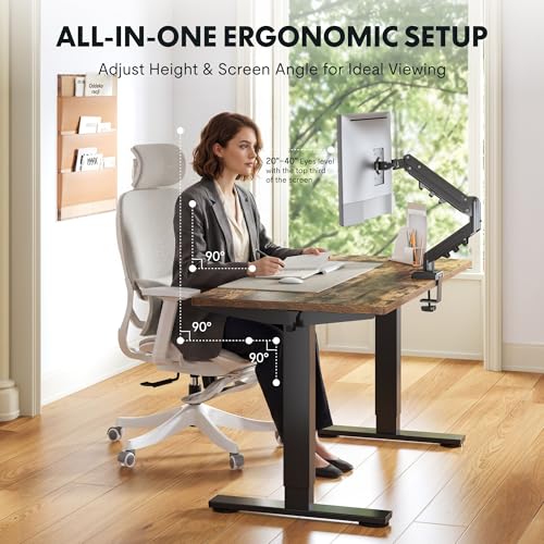 Image of FLEXISPOT EN2 55''x28'' Standing Desk with Monitor Mount Bundle, 1 inch Thick One-Piece Desktop, Fully Adjustable Single Monitor Arm with Cable Management, Bundle for Office, Gaming & Study, Rustic Brown