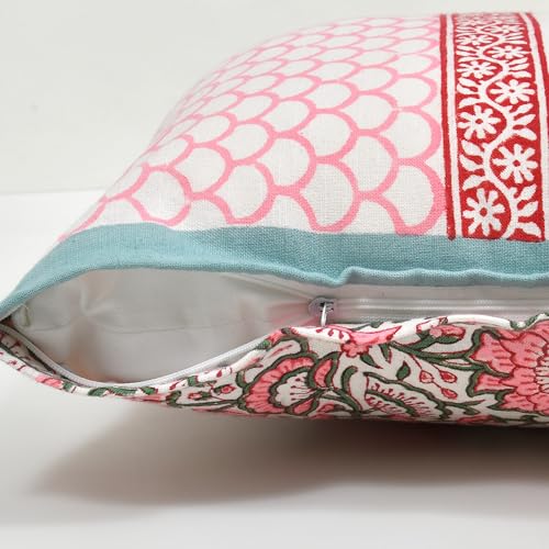Image of BLOCKS OF INDIA Hand Block Printed Cotton 250 TC Linen Cushion Cover (16 X 16 Inches) (Color 3),Multicolor