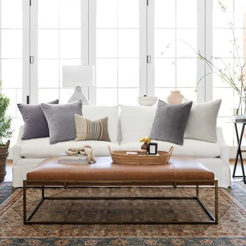 Image of Topfinel 55x55cm Gray Set of 4 Corduroy Pillow Covers Cushion Cover Decorative Cushion Cover Sofa Cushion Deco for Sofa Bedroom Living Room Balcony Children Gradient