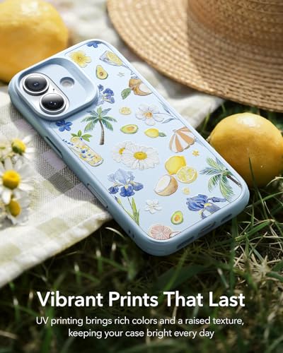 Image of ESR for iPhone 17 Case, Camera Control Cover, Compatible with MagSafe, Shockproof Military-Grade Protection, Magnetic Case for iPhone 17, Classic Hybrid, Tropical Paradise, Light Blue