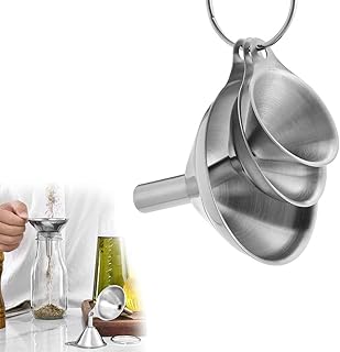 Womdee Stainless Steel Small Funnels Strainer with Metal Long Handle Tools (Silver) -Set of 3