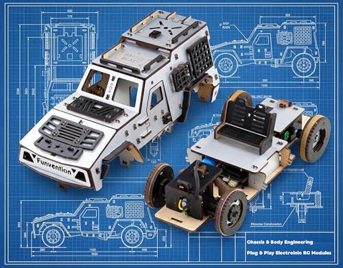 Image of Funvention DIY Battle Beast Remote Controlled Car Kit | Build & Race Wooden RC Car Model | Glue-Less Assembly | Dual Motors, 2.4GHz Remote, Rechargeable Battery | STEM Learning Toy for Kids 8+