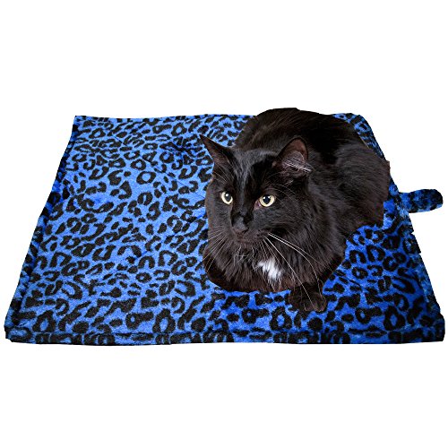 Downtown Pet Supply Thermal Cat Pet Dog Warming Bed Mat - Blue, (Leopard Motif) 22" L x 19" W