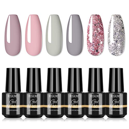 ROSALIND 6pcs Gel Nail Polish,Nail Art Decoration Soak Off Nail Gel Polish DIY at Home