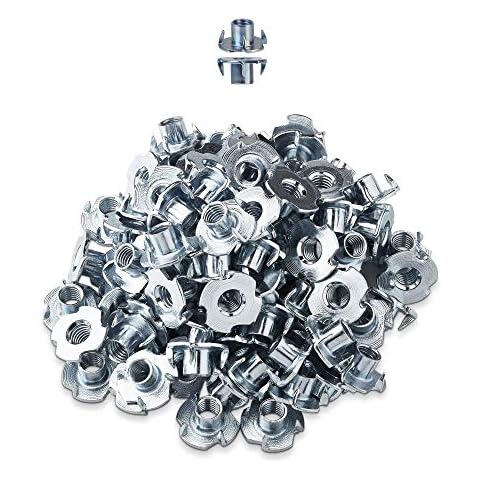 LIKERAINY 4 Pronged Tee Nuts M4 x 8mm Metal T-Nut Furniture Threaded Inserts for Woodworking Climbing Holds Furniture leg and Castor Fixings 200pcs Cover