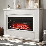 INMOZATA Electric Fire and Surround 50 inch White Electric Fireplace Freestanding Electric Fire Stove Suite Heater with Surround for TV Stand Home Decoration