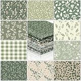 Hahafelt 10 Pcs Sage Green Floral Quilting Fabric 18 x 22 Inch Spring Leaves Fabric Jelly Sage Green Flower Precut Quilting Strips for Spring Summer Craft Sewing DIY
