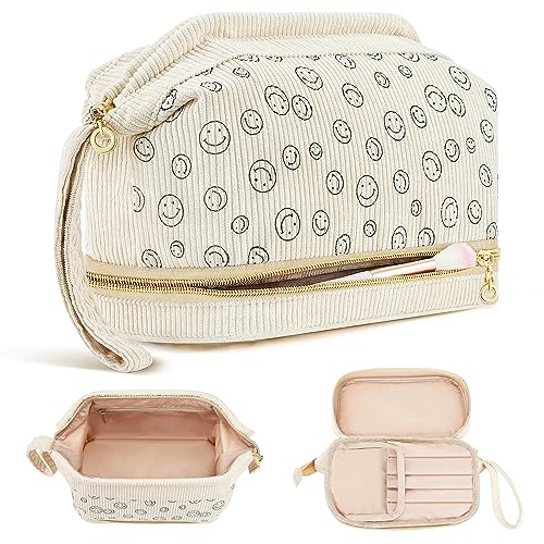 Bagnn 8525-SMILE-BEIGE-FBA Travel Make Up Bag Double Layer Cosmetic Bag Gift cover