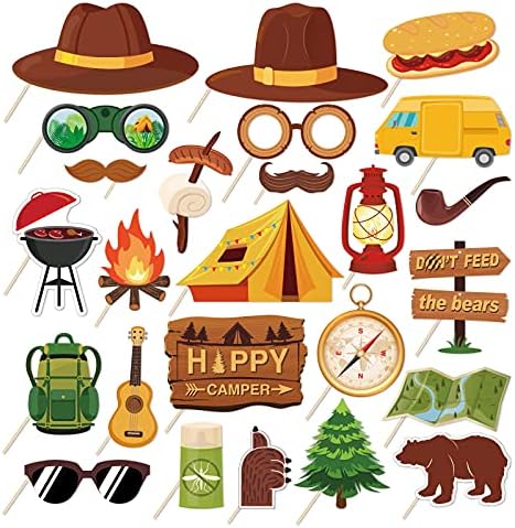 25Pcs Camping Photo Booth Props Kit DIY Happy Camper Theme Selfie...