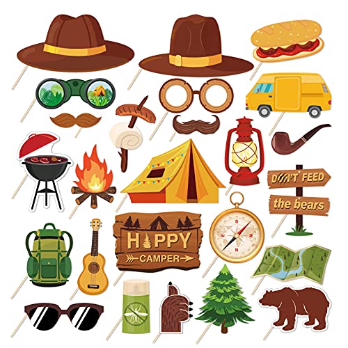 25Pcs Camping Photo Booth Props Kit DIY Happy Camper Theme Selfie...