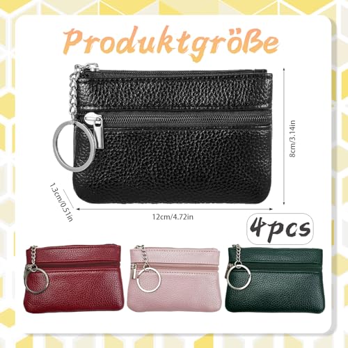 Schlüsselmäppchen, 4 Stück Mini Schlüsseltaschen für Damen, 12x8cm Schlüsselmappe mit Schlüsselanhänger, Key Case für Autoschlüssel, Karten und Münzen (Rot Grün Schwarz Rosa)