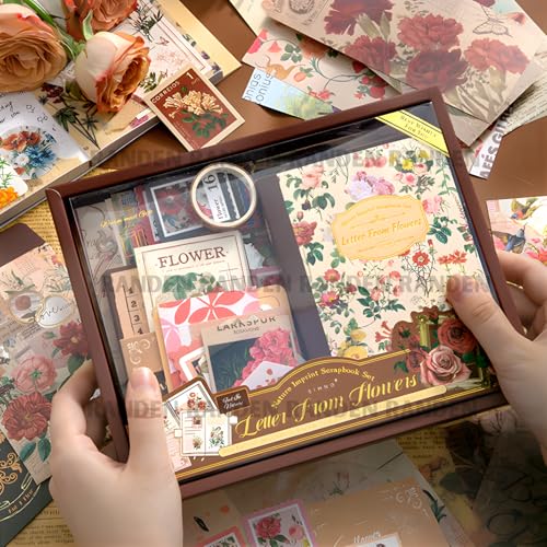 Image of RANDEN Flower Journaling Kit, 346PCS Vintage Scrapbook & Stationery Set with Aesthetic Stickers, Ephemera Pack and Journal Supplies for Bullet Journals, Planners, Albums & Creative Crafts (Flower)