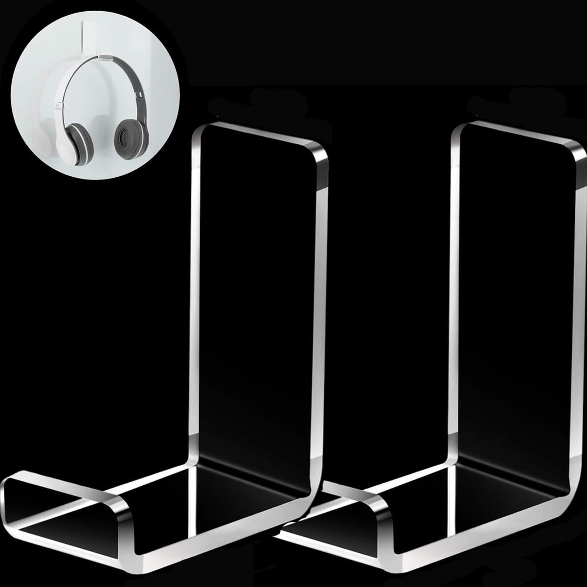 Siyara Clear Acrylic Adhesive Headphone Stand | Under Desk or Wall Mount Hook for Gaming Headsets, Controllers & Accessories | No-Drill Sticky Holder for PC, Xbox, PS5, PS4 (U-Shape,Pack of 2)-picture-27