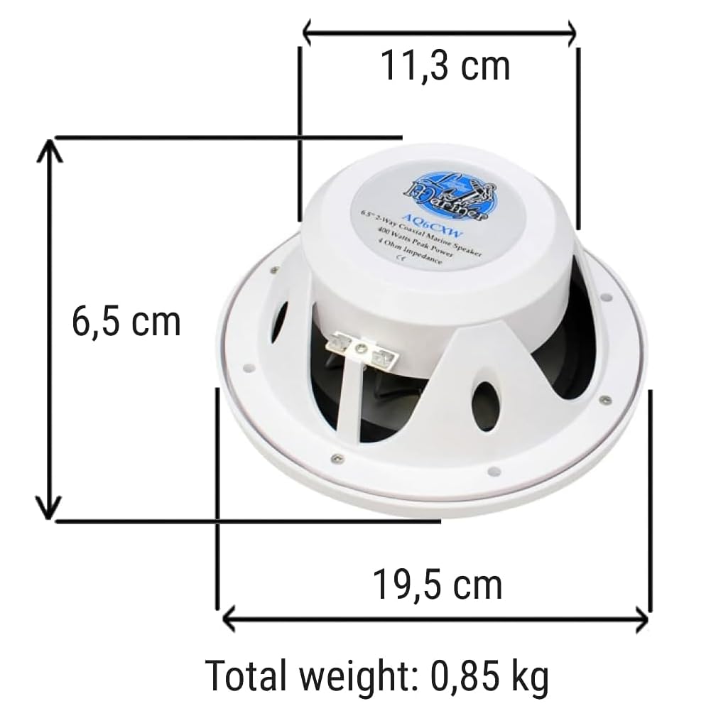 GK SOUND Kit Set para LANZAR AQ6CXW 2 Altavoces Blancos de 2 vías 200 vatios rms 400 vatios máx 19,5 cm 6,5" Camper mar Piscina Barco Restaurante Hotel Impermeable, el par