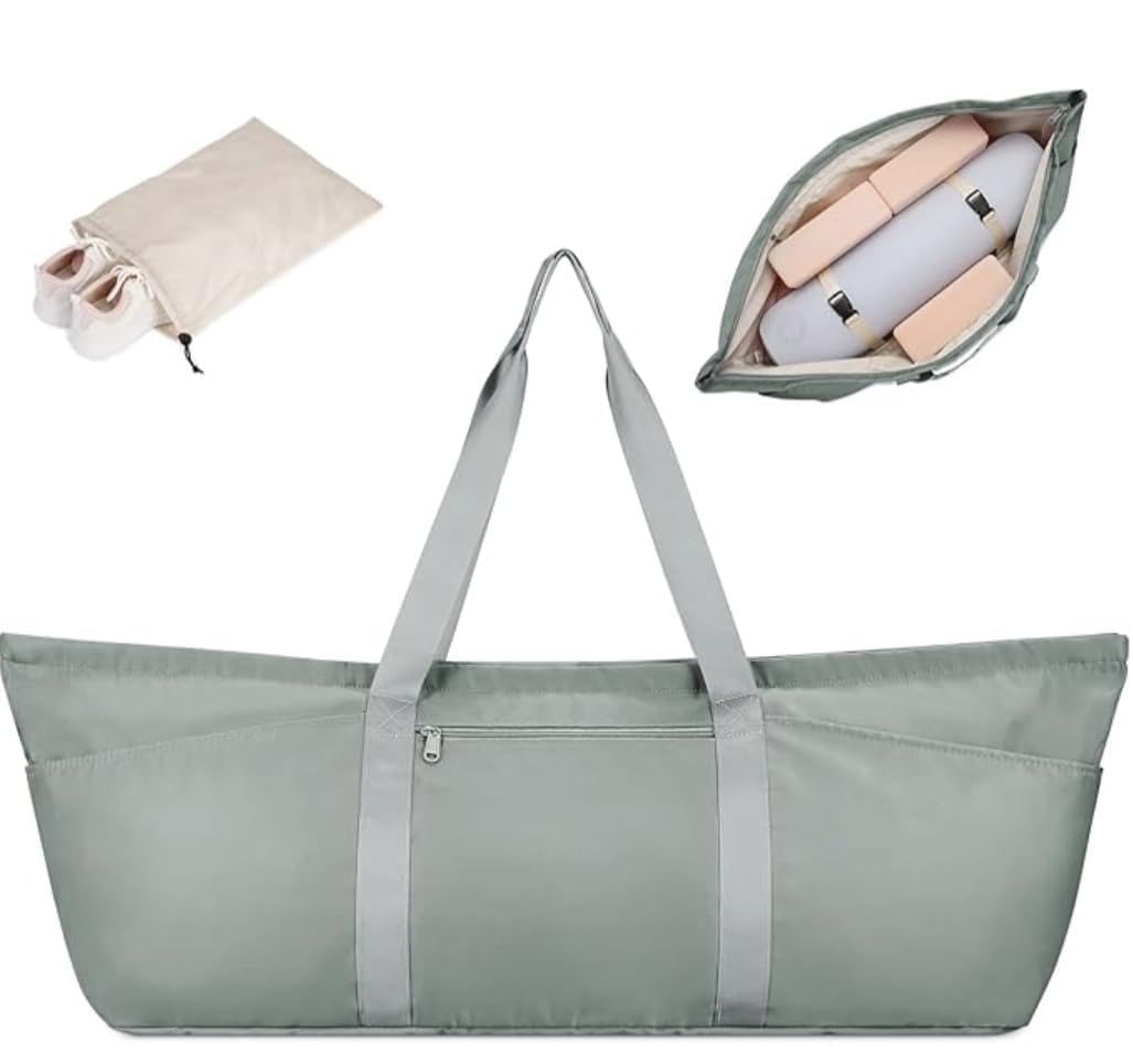 DYUEE Gym Bag Womens Large Yoga Bag, Foldable Tote Bag with Shoes Bag and Wet Compartment, Ladies Pilates Mat Bag with Adjustable Mat Strap, for Travel, Beach, Gym, Work, School