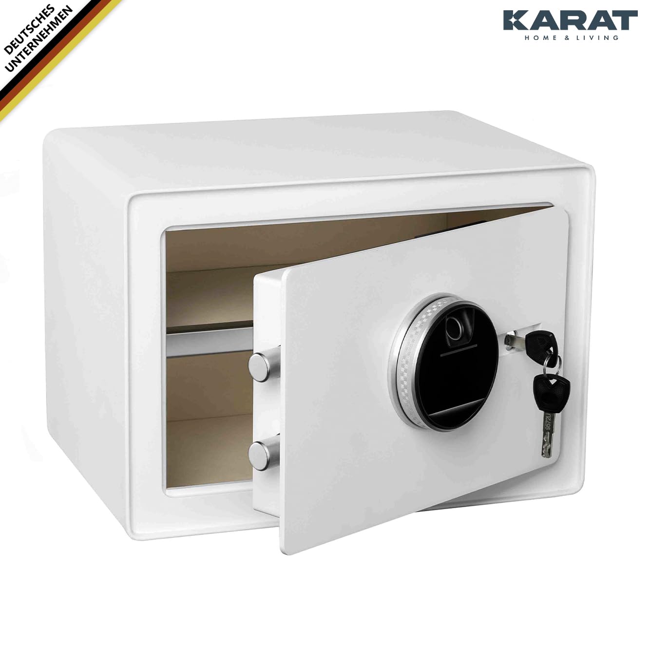 KARAT Tresor Coffre-fort avec capteur d'empreintes digitales - 25 x 35 x 25 cm - Blanc - Serrure à combinaison électronique - Coffre-fort mural pour la maison avec boulons de verrouillage (Murowa)