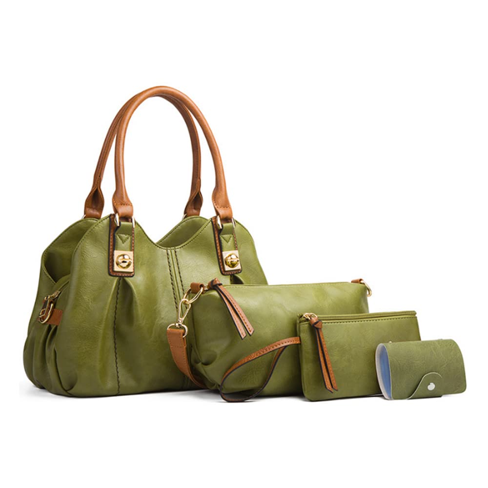 Juego de 4 bolsos de mano retro con asa superior para mujer, bolso de mano de piel sintética, bolso de mano, tarjetero