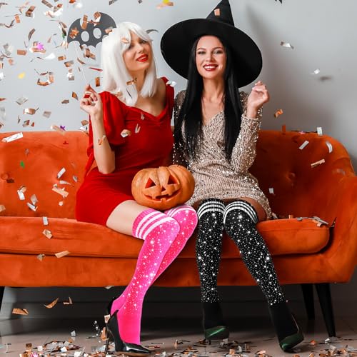 3 Pcs Women Sparkle Rhinestone Over Knee Stockings Sexy Shiny Glitter Stripe Thigh High Socks Leg Warmers for Women4