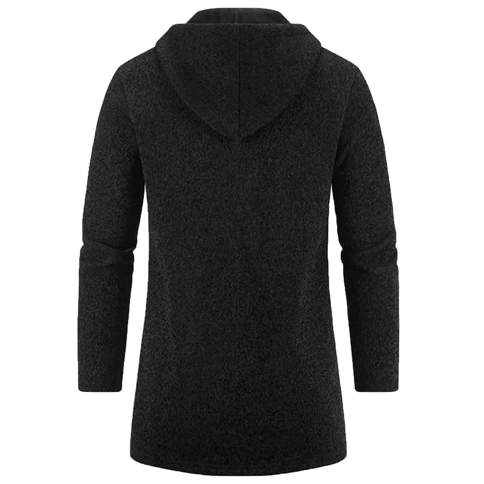 Genérico Sudaderas Hombres con Capucha Chaqueta Invierno Punto Sudadera Negra Abrigo Cremallera Chaqueta Deportiva Jersey Manga Larga Ajuste Chándales Longitud Media para Blusas