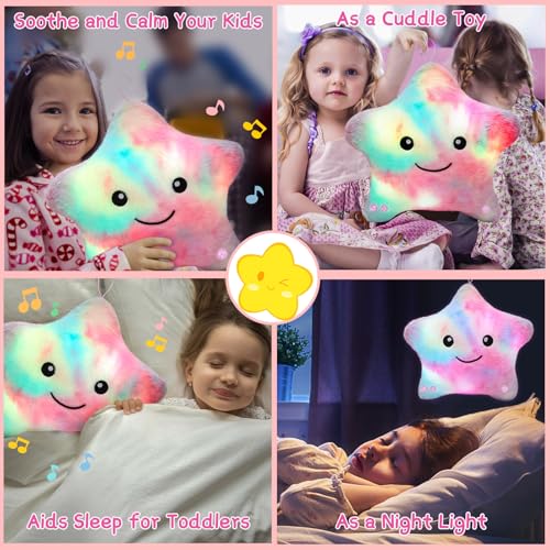 Image of Subao Sensory Toys for Toddlers,14 inch Toddler Pillow with Light & Music,Plush Star Night Light for Kids Autism Sensory Products,Birthday Xmas Easter Gifts for 3 4 5 6 7 8 9 10 Year Old Girls Colorful