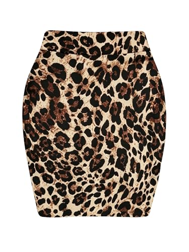 PUKAVT Damen Business Bleistiftrock Stretchiger hohe Taille Bodycon Röcke Sommer kurzer Rock Mini Leopardenprint L