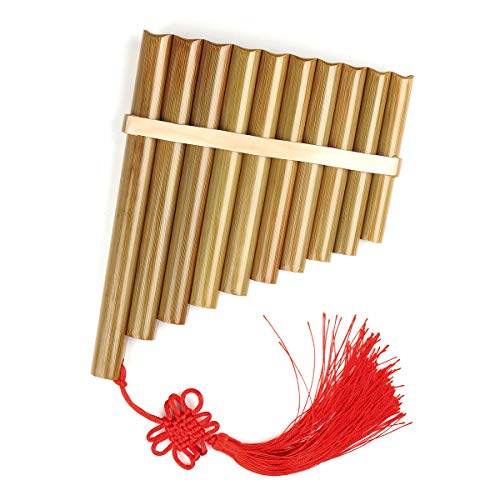 10 Pipes Pan Flute C Key Wood Reinforcement Pan Pipes Woodwind Instrument Traditional Musical Instrument Bamboo Pan flute (Left Hand)