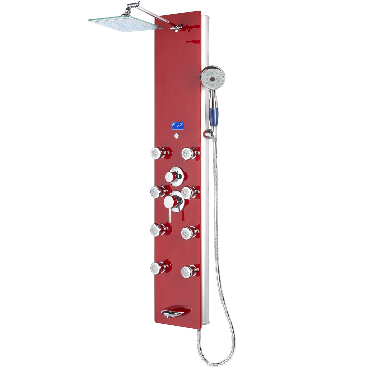 Blue Ocean 52" Aluminum SPA392R Shower Panel Tower System with Rainfall Shower Head and 8 Adjustable Massage Jets (Ruby Red)