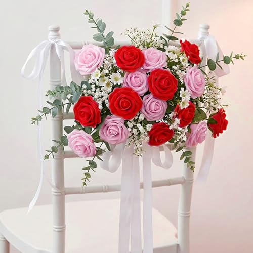 Image of 100Pcs Real Looking Pink Ombre Artificial Rose Flower Heads, Foam Fake Roses for DIY Wedding Decorations Baby Shower Centerpieces Home Party Valentine's Day Mother's Day Decor