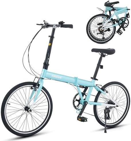 Viribus Folding Bike, Foldable Bicycle for Adults 20 inch with 7 Speed Derailleur, Lightweight City Commuter Collapsible Bike Men Women, Fold Up Bicycle Mint