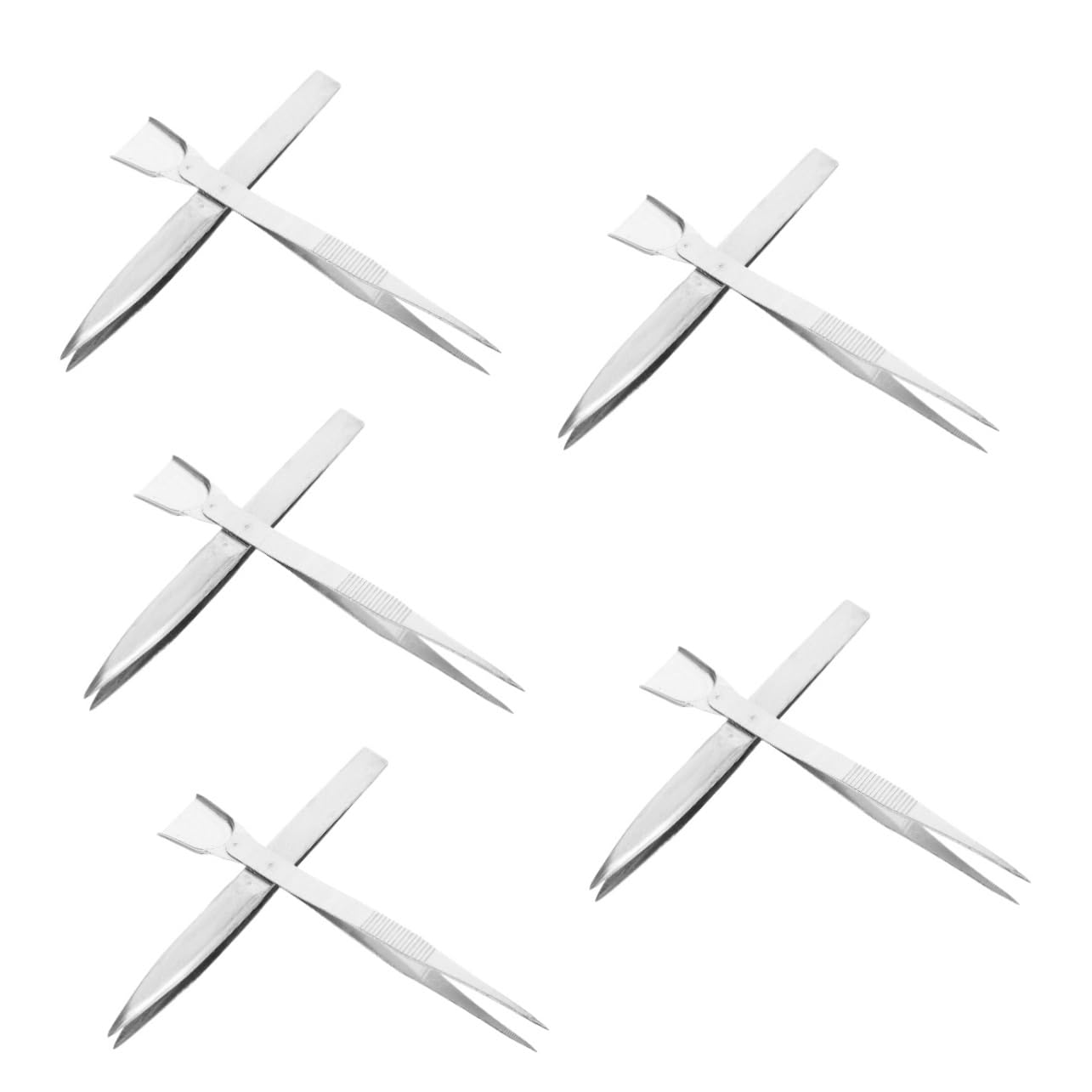 SHINEOFI 5 Set Pinzette Con Spatola Presa Pinzetta Strumenti Di Gioielleria Pinzette Di Precisione Bene Preciso Pinzette Multifunzionali Pinzette in Acciaio Inossidabile Argento 2 Pezzi*5