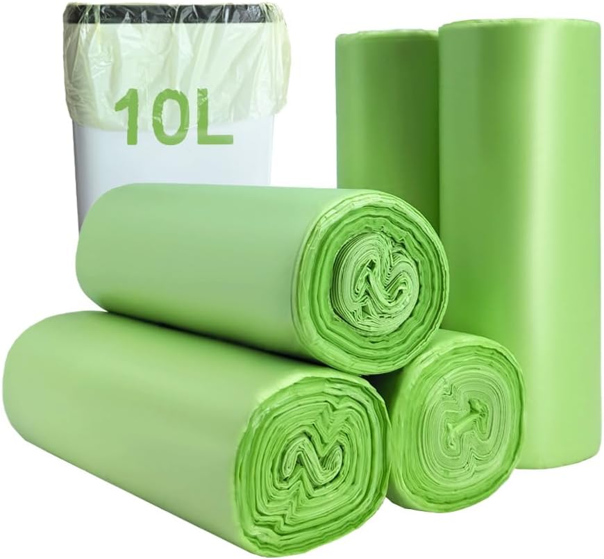 JCKCWL Small Biodegradable Bin Liners 100PCS, 10L Food Waste Bags Trash Bags, Compostable Compost Caddy Liners, Recycling Rubbish Garbage Bags for Kitchen Office, Green, 45 x 50cm