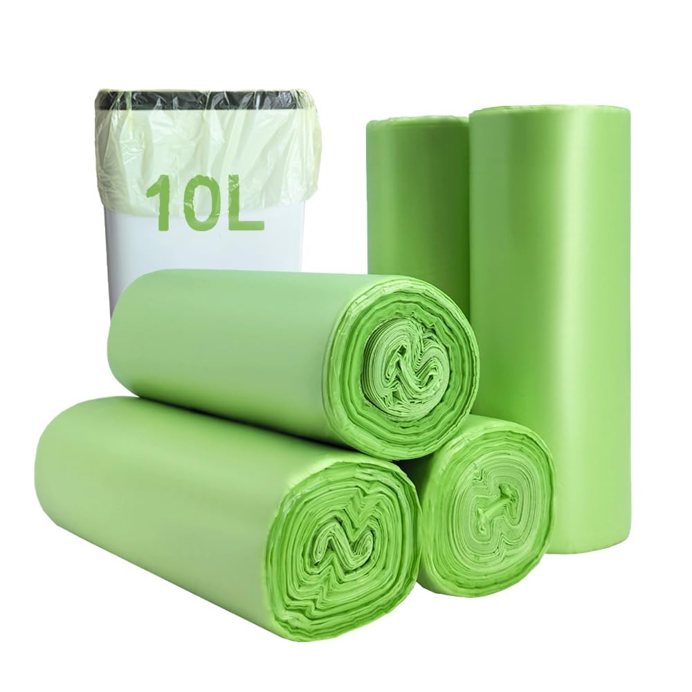Small Biodegradable Bin Liners 100PCS, 10L Food Waste Bags Trash Bags, Compostable Compost Caddy Liners, Recycling Rubbish Garbage Bags for Kitchen Office, Green, 45 x 50cm