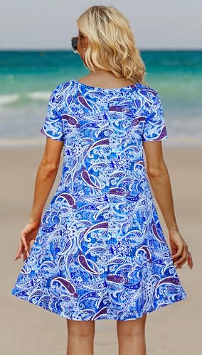 Image of Casual Summer Dresses for Women Beach Sun Dress Short Sleeve Tshirt Dress with Pockets