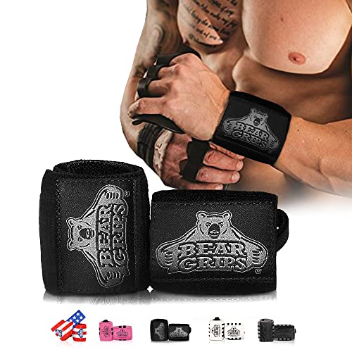 Bear Grips Wrist Wraps, Superior Wrist Wraps for Weightlifting Men & Women, Heavy Duty Lifting Wrist Wraps. Weight Lifting Wrist Wraps, Two Wrist Wrap Per Pair. Extra Strength, Black, 18"