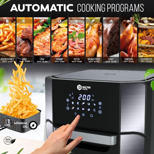 Image of Balter Air Fryer Oven 6-in-1, 13 QT XXL Airfryer, stainless steel, Touchscreen, Rotisserie, Food Dehydrator, Convection Oven, Bake, Broil, Reheat, Windowed Door, Recipe Book