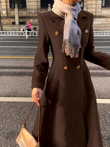 Image of IDEALSANXUN Womens Long Wool Coat Fall Winter Double Breasted Trench Coat Peacoat Jackets