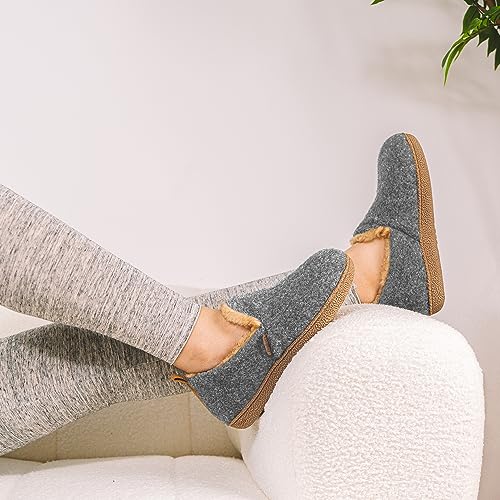 LongBay Women's Felt Bootie Slippers Warm Cozy Memory Foam Slipper Boots with Polar Fleece Lining Non Slip House Shoes Indoor Outdoor2