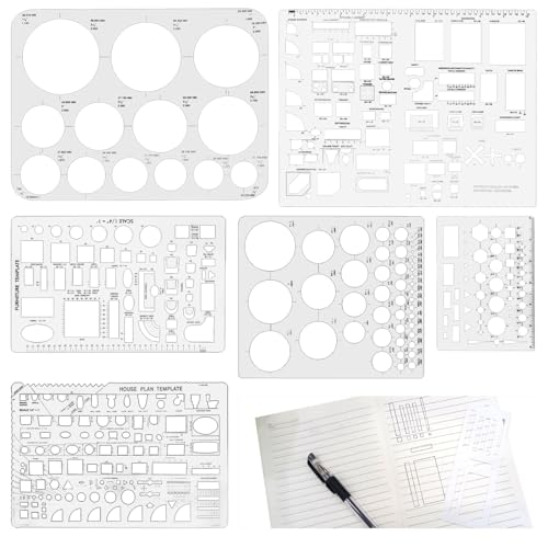 URROMA Kit de Gabarits de Dessin Géométriques Transparents 6 pièce