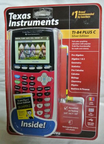 Texas Instruments TI-84 Plus C Silver Edition Graphing Calculator, Full Color Display, Includes Dummies Manual, Dark Pink